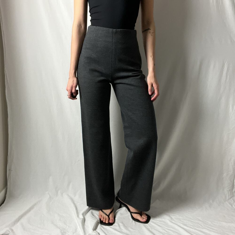 90s vintage gray wool high waisted minimalist straight wide leg trousers pants